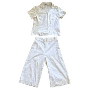 Vintage Embroidered Linen Blend 2 Piece Set Cream Medium Coastal Resort Minimal